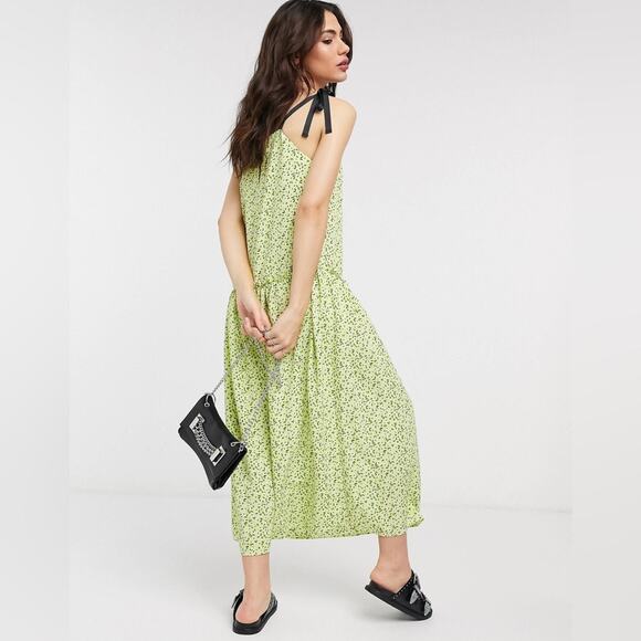 Topshop NWT Dropped Waist Midi Dress in Lime Size 10 - Picture 2 of 14